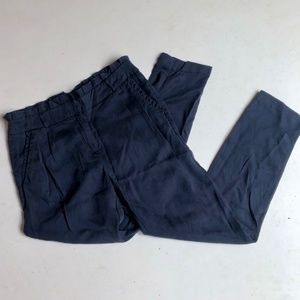 NAF NAF Navy Blue Ruffle Pocket Paperbag Pants
